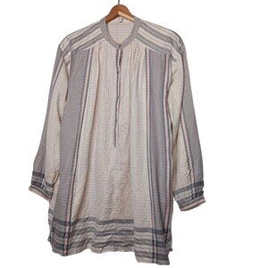 Free People XS Blouse Tunic Shirt Plaid Pink Gray Gold Metallic Oversized READ